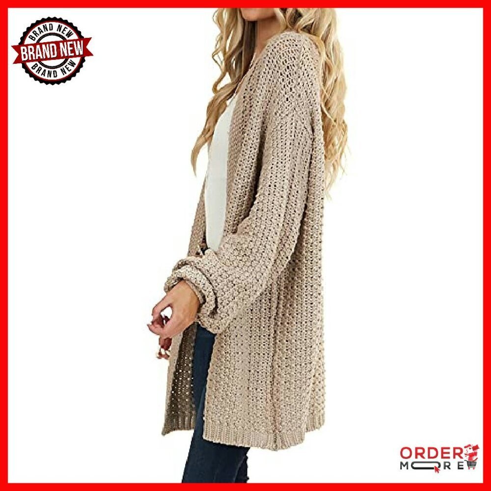 Chunky Knit Open Front Cardigan Long Sleeve Oversized Fit Acrylic - Picture 5 of 8